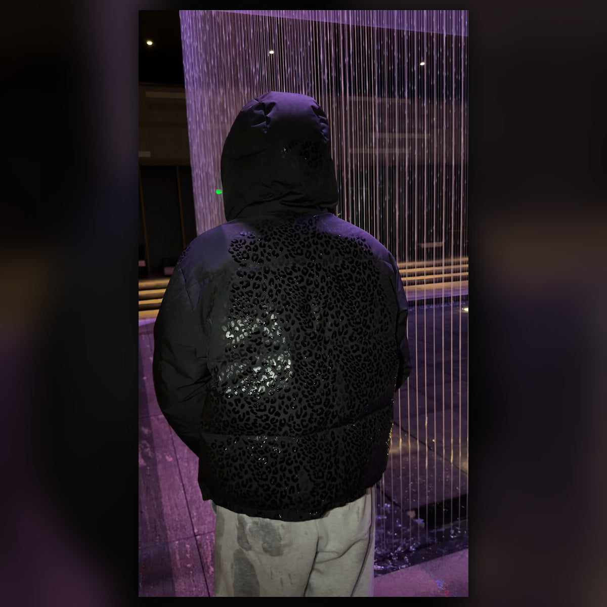 AIVWEAR Water-Reactive Leopard Puffer Jacket